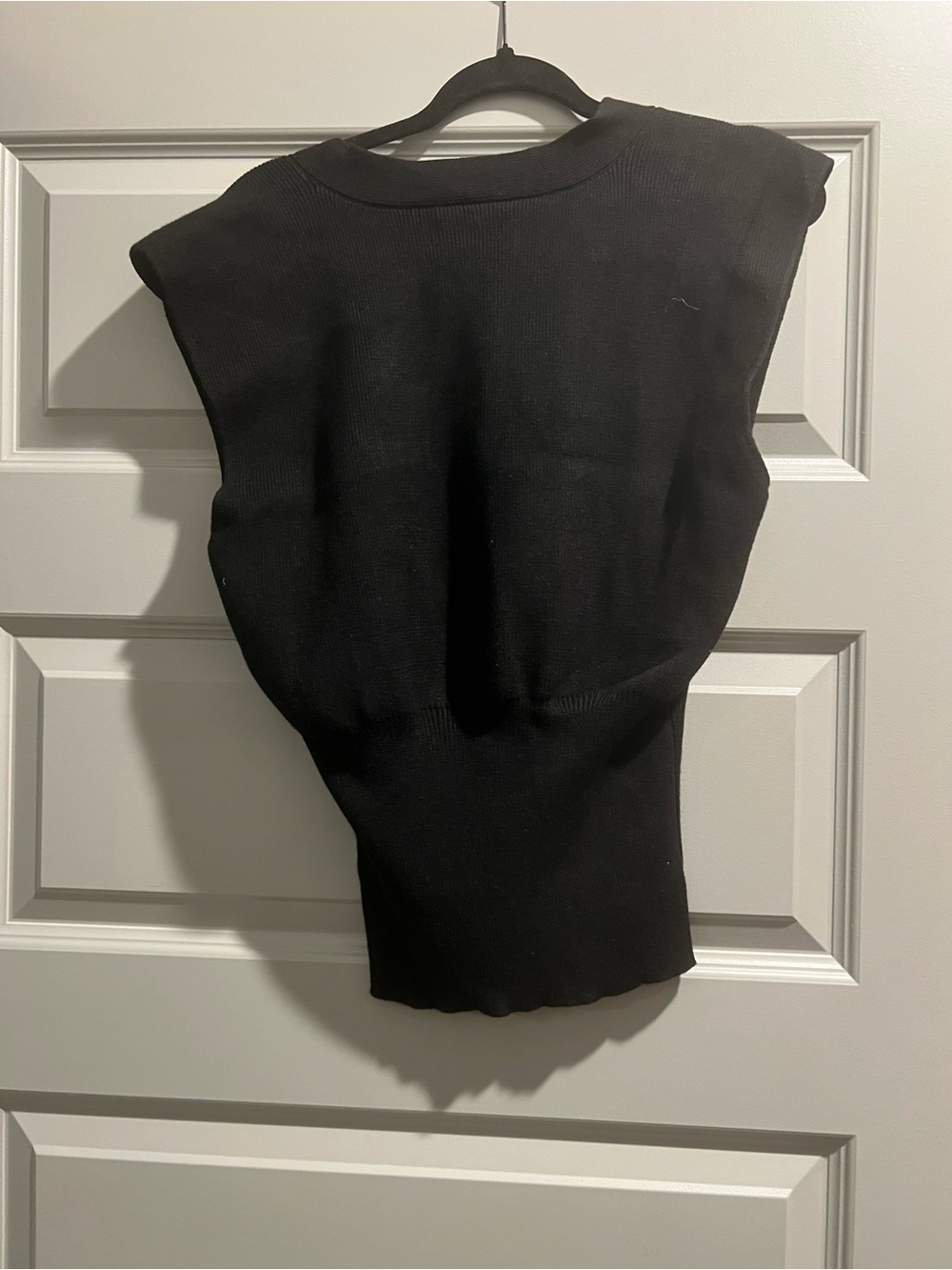 Black Sleeveless V-Neck Knit Vest with Gold Rosette Button - Picture 9 of 9